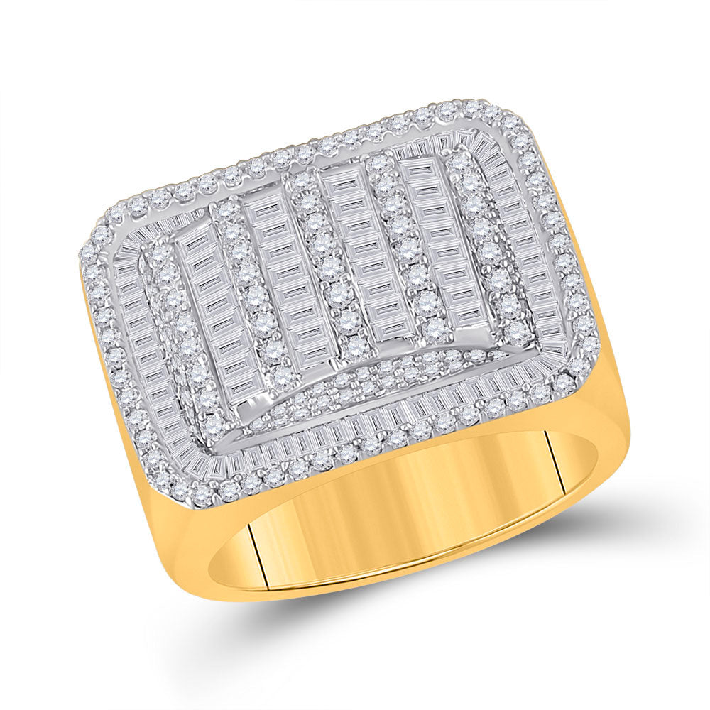 10kt Yellow Gold Mens Baguette Diamond Rectangle Fashion Ring 2-1/3 Cttw