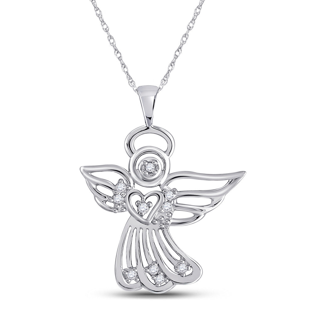 10kt White Gold Womens Round Diamond Guardian Angel Pendant 1/10 Cttw