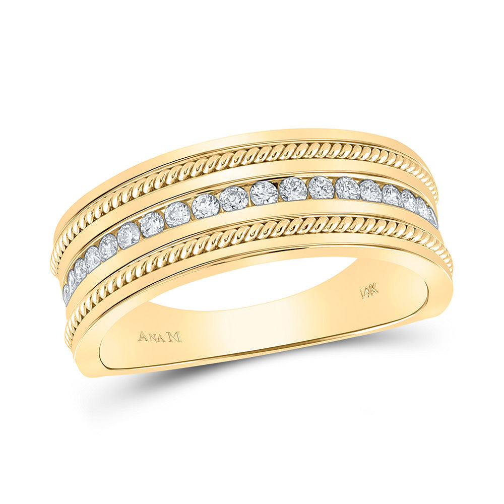 14kt Yellow Gold Mens Round Diamond Wedding Rope Band Ring 1/3 Cttw