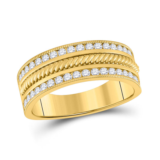 14kt Yellow Gold Mens Round Diamond Wedding Rope Band Ring 3/4 Cttw