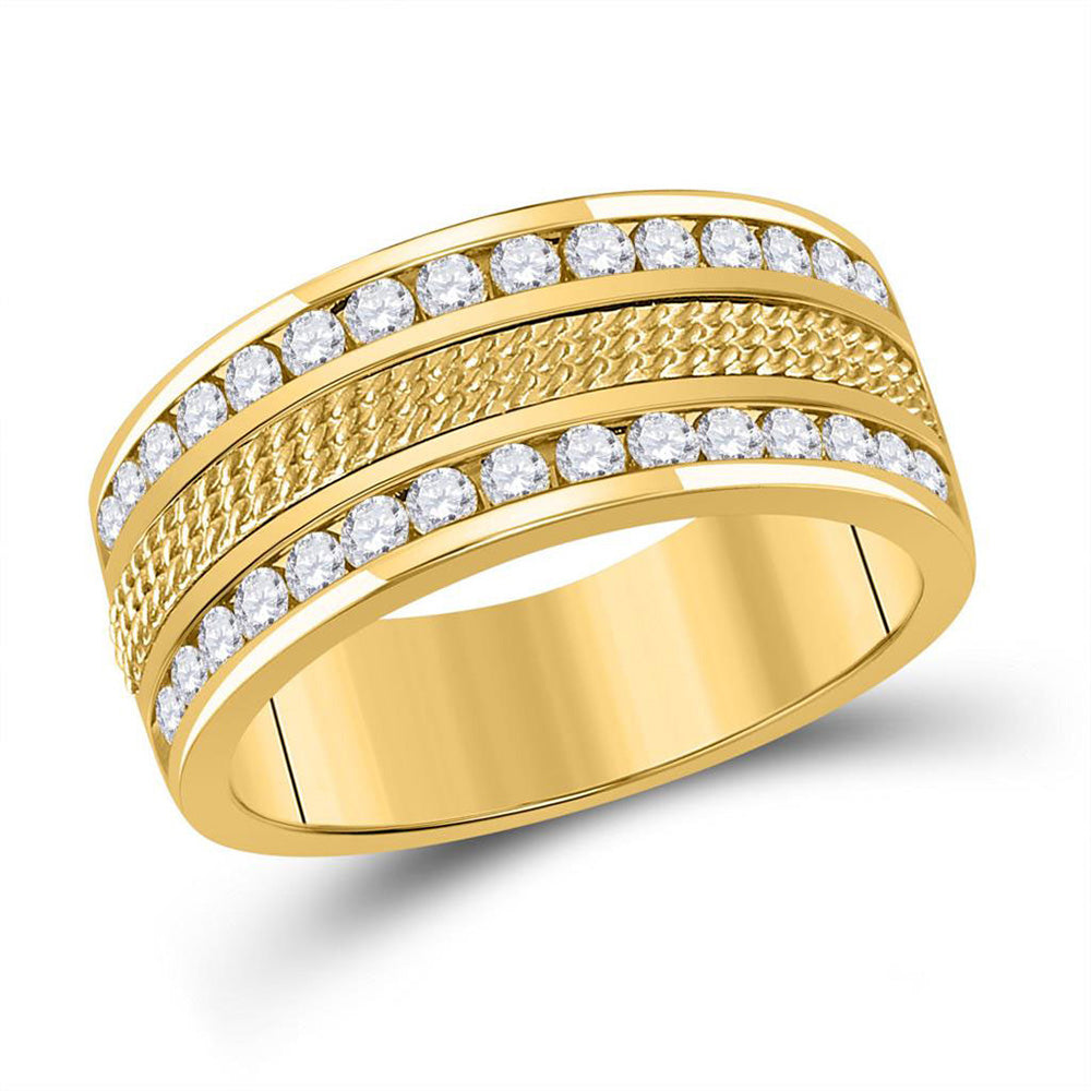 14kt Yellow Gold Mens Round Diamond Wedding Band Ring 1 Cttw