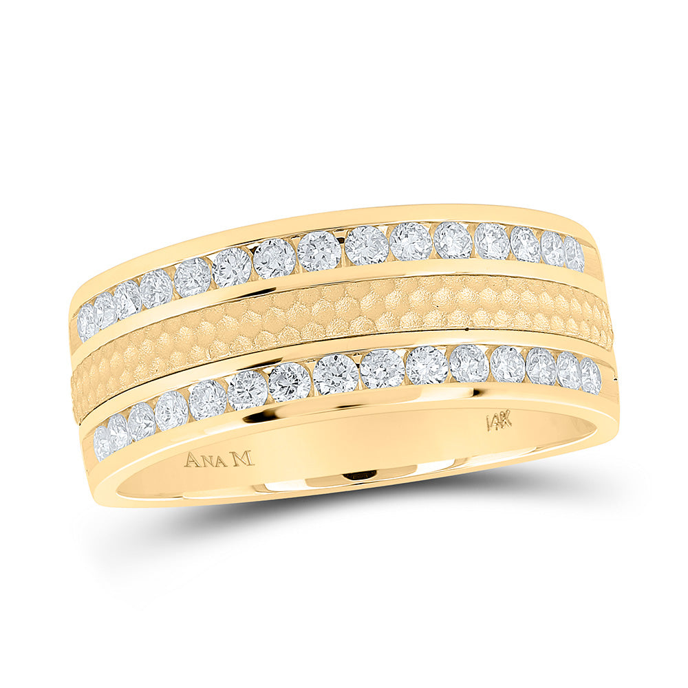 14kt Yellow Gold Mens Round Diamond Wedding Hammered Band Ring 3/4 Cttw