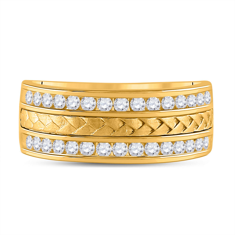 14kt Yellow Gold Mens Round Diamond Wedding Braid Inlay Band Ring 3/4 Cttw