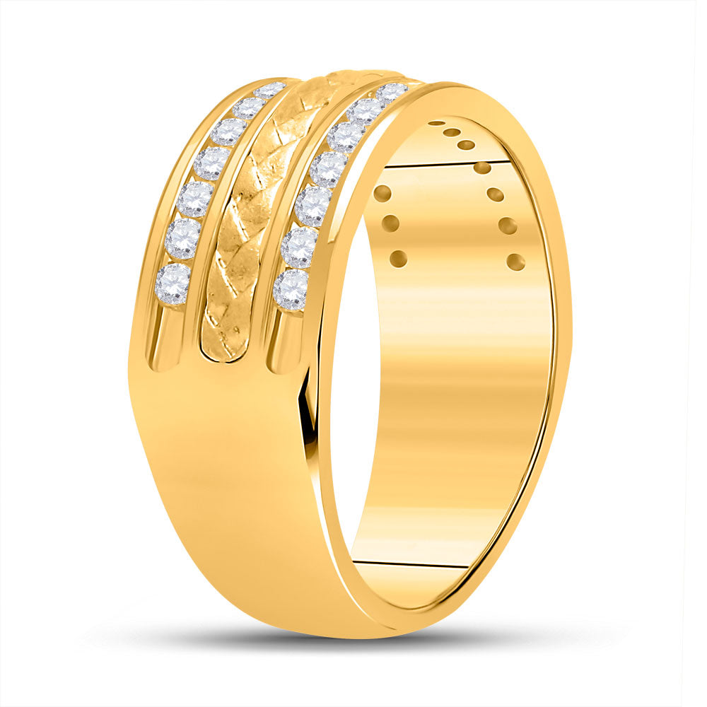 14kt Yellow Gold Mens Round Diamond Wedding Braid Inlay Band Ring 3/4 Cttw