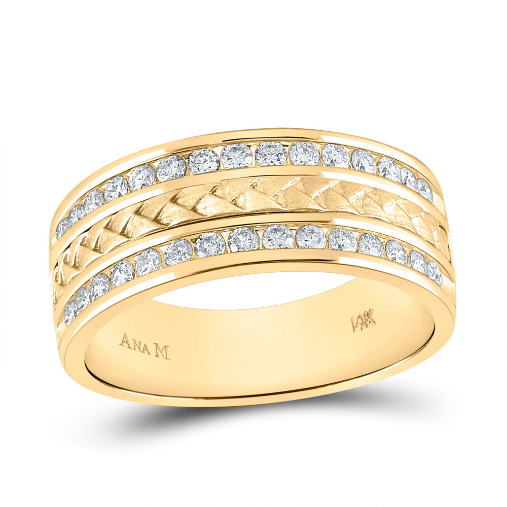 14kt Yellow Gold Mens Round Diamond Wedding Braid Inlay Band Ring 3/4 Cttw