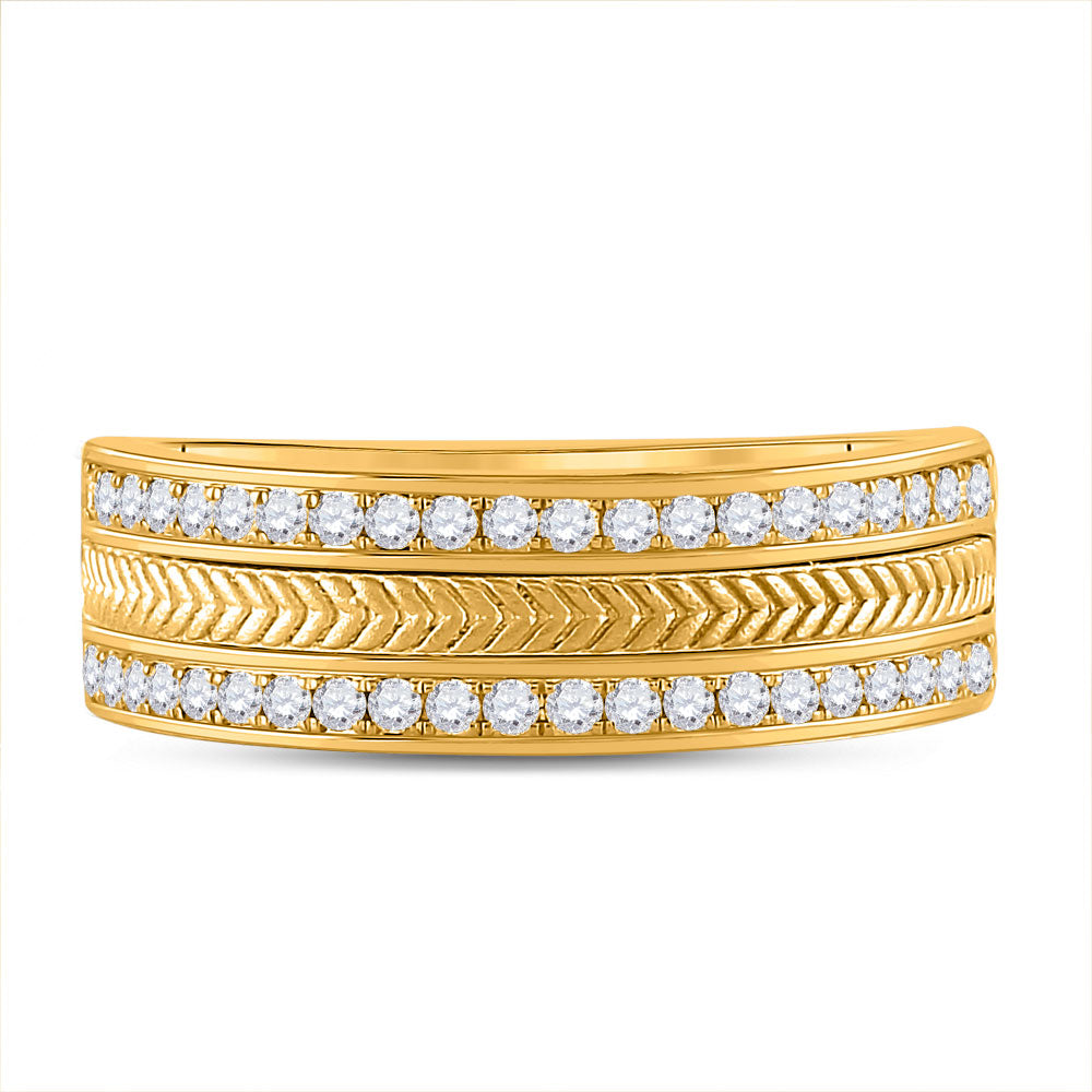 14kt Yellow Gold Mens Round Diamond Wedding Wheat Band Ring 1/2 Cttw