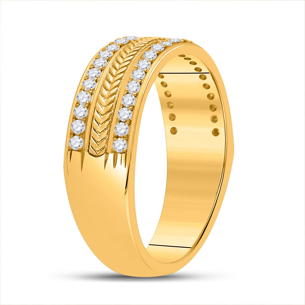 14kt Yellow Gold Mens Round Diamond Wedding Wheat Band Ring 1/2 Cttw