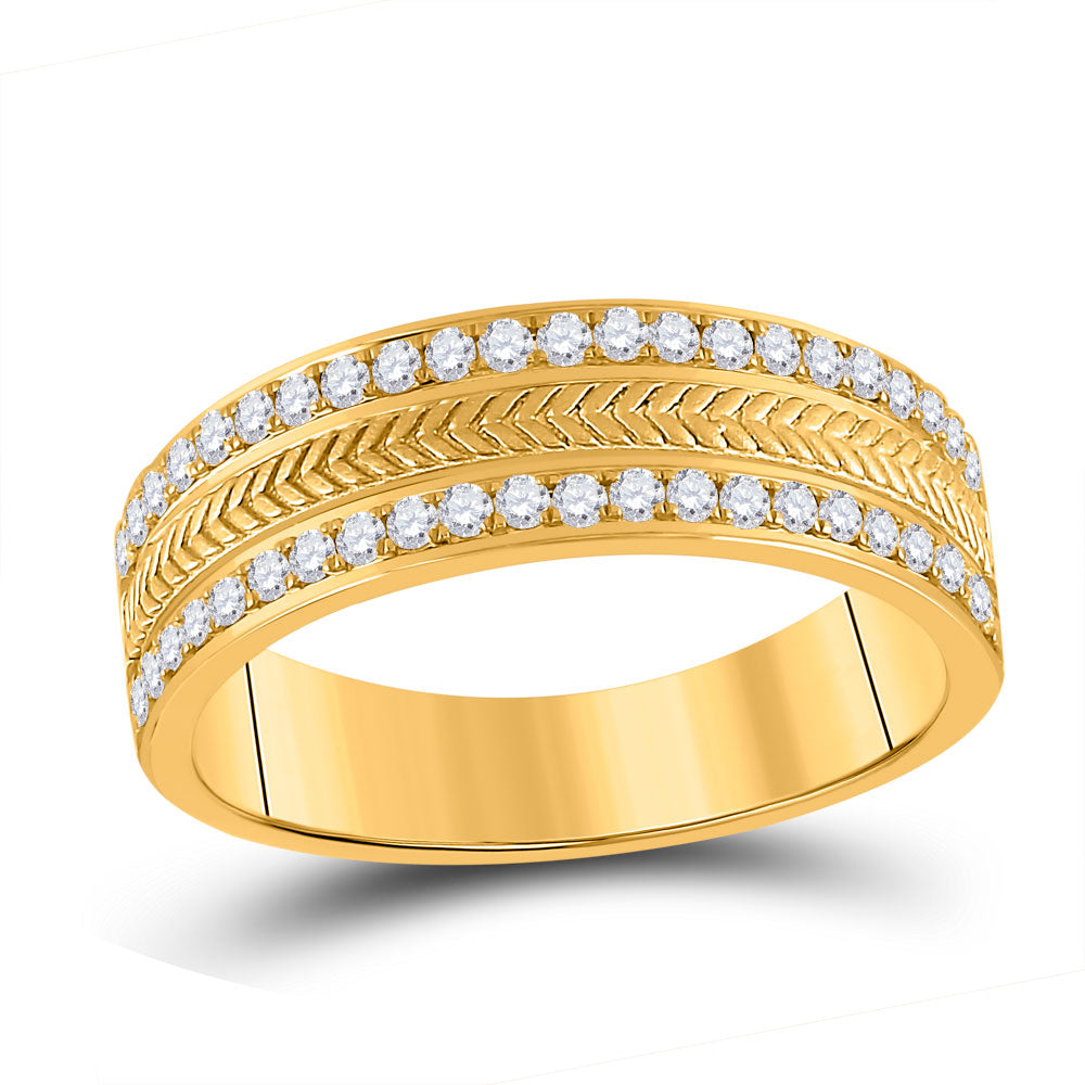 14kt Yellow Gold Mens Round Diamond Wedding Wheat Band Ring 1/2 Cttw