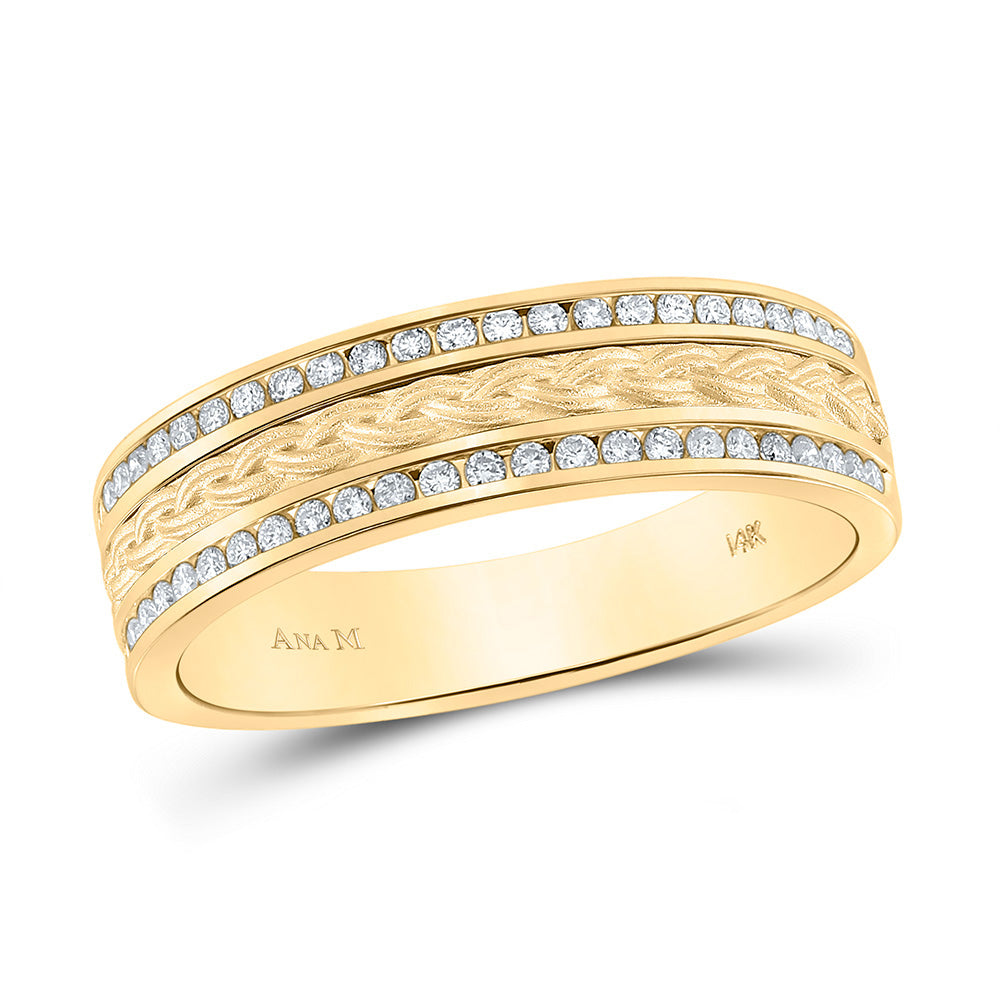 14kt Yellow Gold Mens Round Diamond Wedding Braid Band Ring 1/3 Cttw