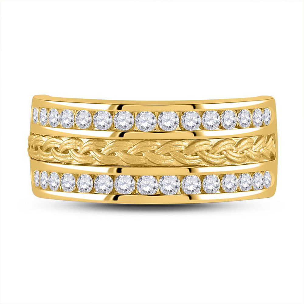 14kt Yellow Gold Mens Round Diamond Braid Wedding Band Ring 1 Cttw