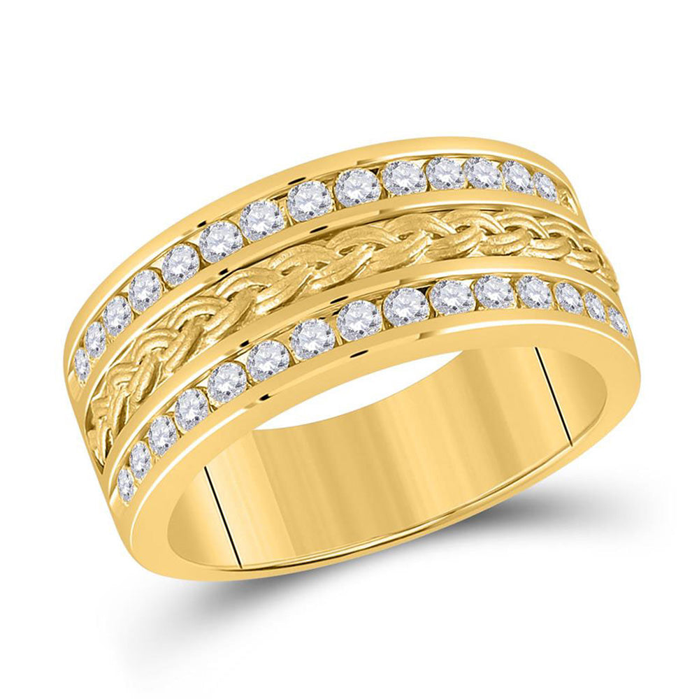 14kt Yellow Gold Mens Round Diamond Braid Wedding Band Ring 1 Cttw