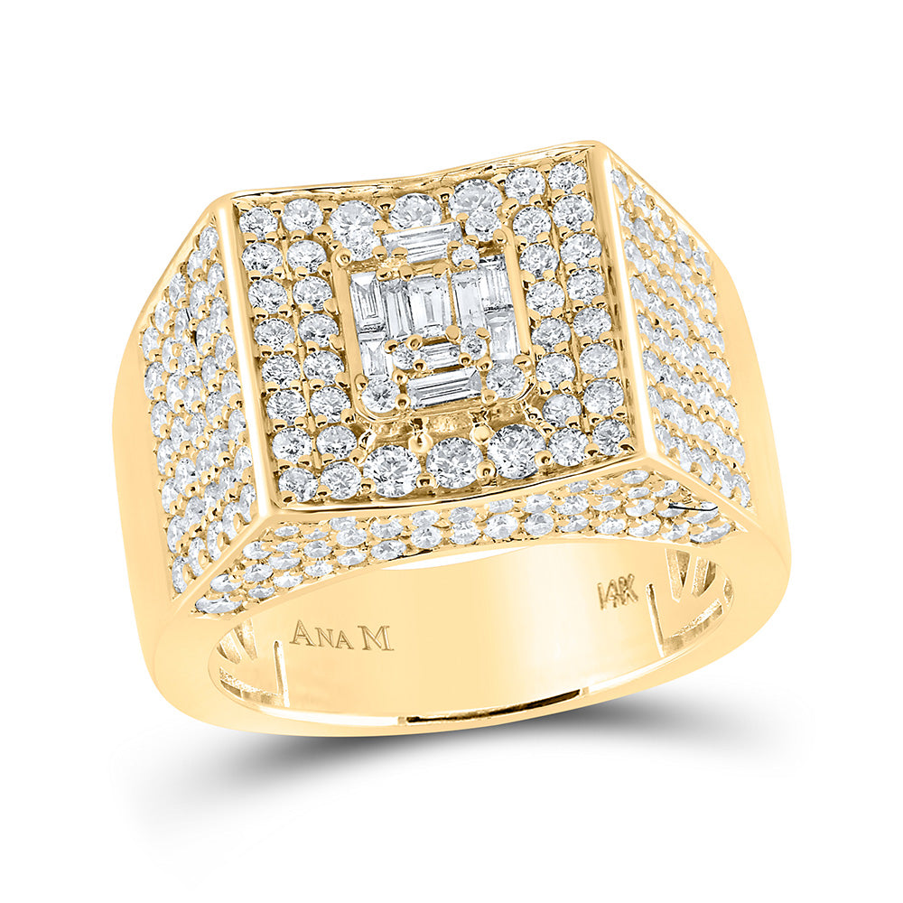 14kt Yellow Gold Mens Baguette Diamond Square Ring 2-3/4 Cttw