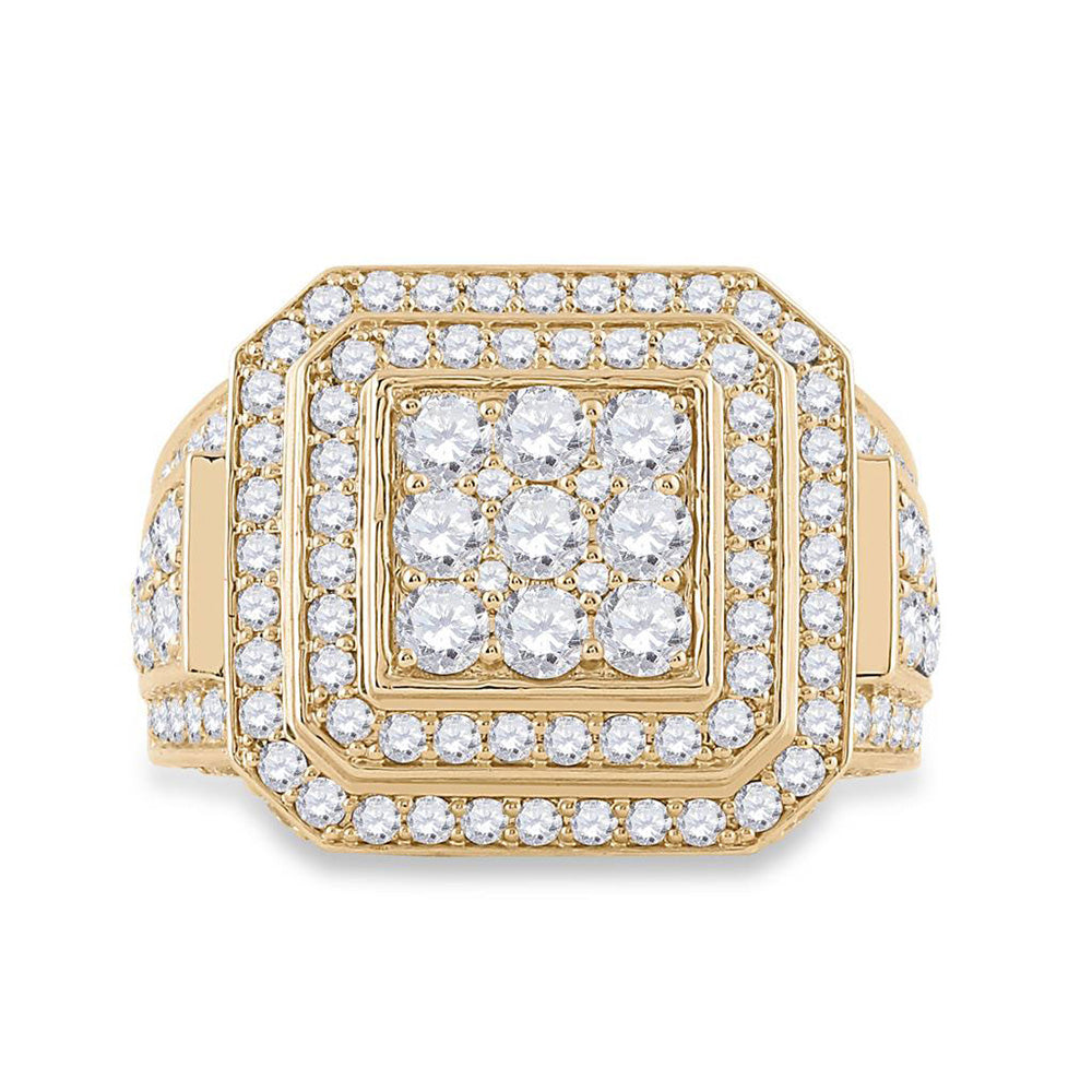 14kt Yellow Gold Mens Round Diamond Square Ring 4 Cttw