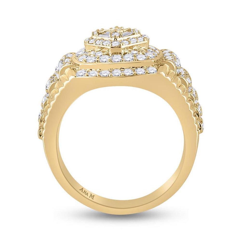 14kt Yellow Gold Mens Baguette Diamond Cluster Ring 2-1/5 Cttw