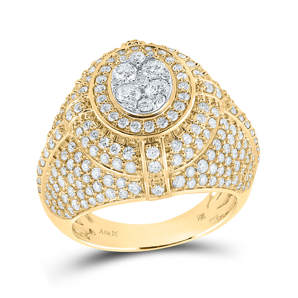 14kt Yellow Gold Mens Round Diamond Cluster Ring 3-5/8 Cttw