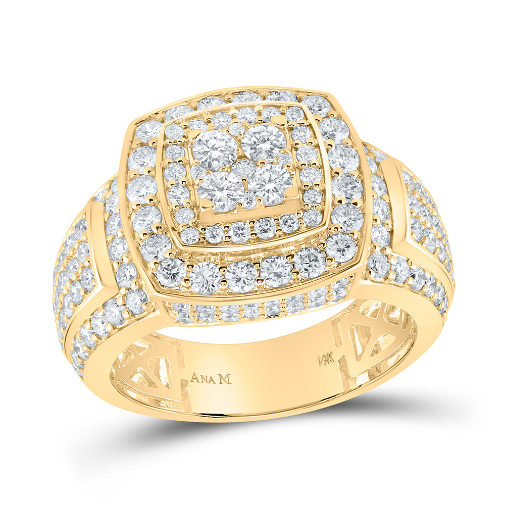 14kt Yellow Gold Mens Round Diamond Square Ring 3 Cttw