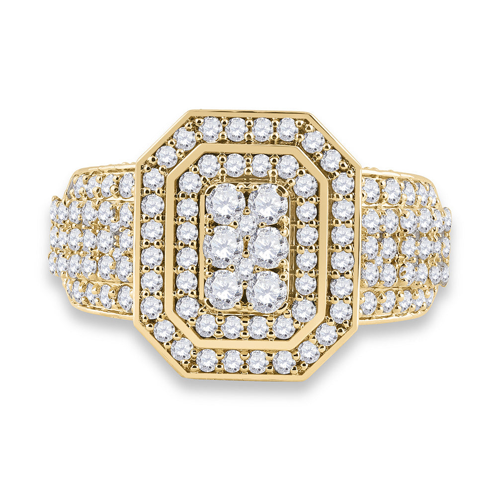 14kt Yellow Gold Mens Round Diamond Cluster Ring 2-7/8 Cttw
