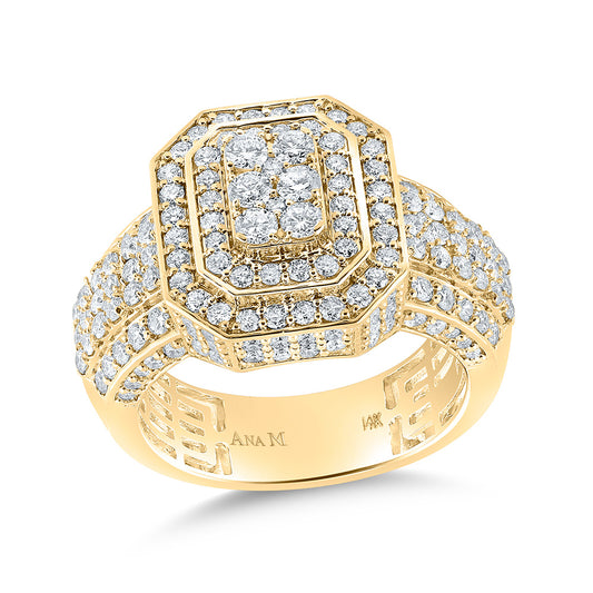 14kt Yellow Gold Mens Round Diamond Cluster Ring 2-7/8 Cttw