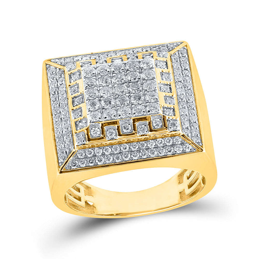 10kt Yellow Gold Mens Round Diamond Square Ring 1-3/4 Cttw