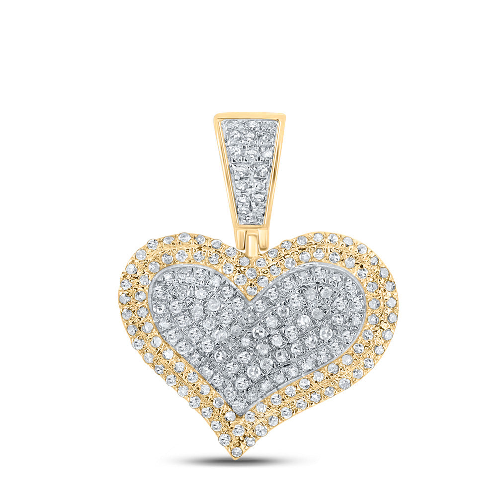 10kt Yellow Gold Mens Round Diamond Heart Charm Pendant 1/2 Cttw