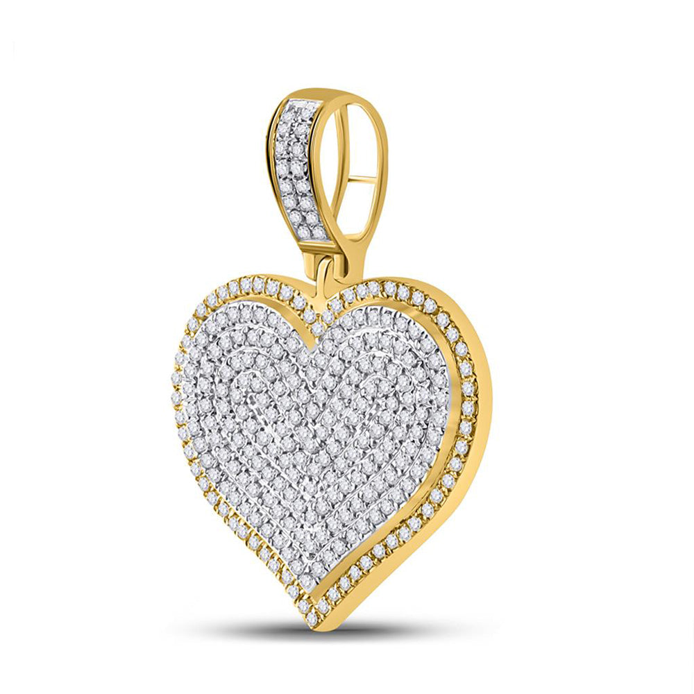 10kt Yellow Gold Mens Round Diamond Heart Charm Pendant 3/4 Cttw