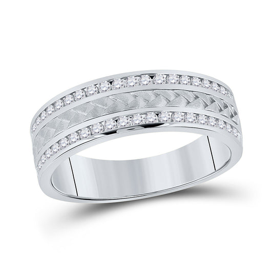 14kt White Gold Mens Round Diamond Wedding Braided Band Ring 1/2 Cttw