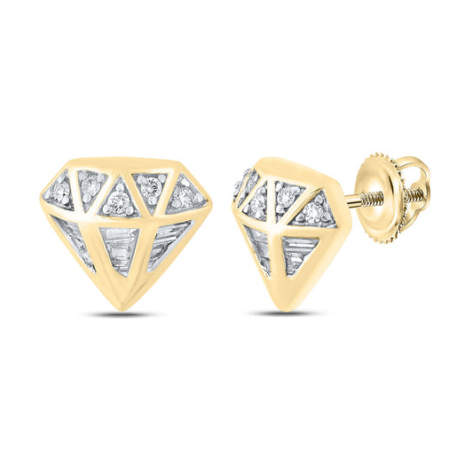 10kt Yellow Gold Mens Baguette Diamond Gem Earrings 1/3 Cttw