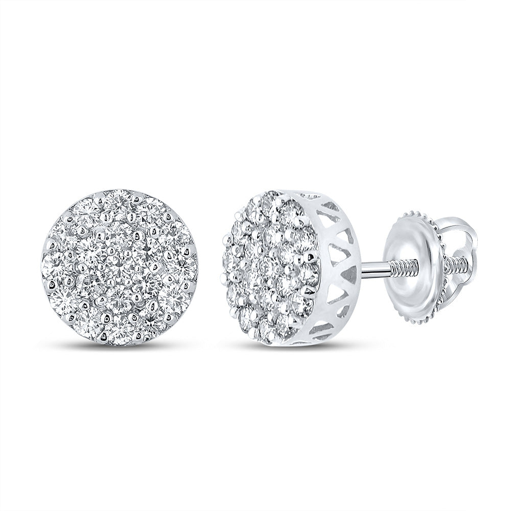 10kt White Gold Mens Round Diamond Cluster Earrings 5/8 Cttw