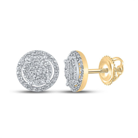 10kt Yellow Gold Mens Round Diamond Circle Cluster Earrings 1/3 Cttw