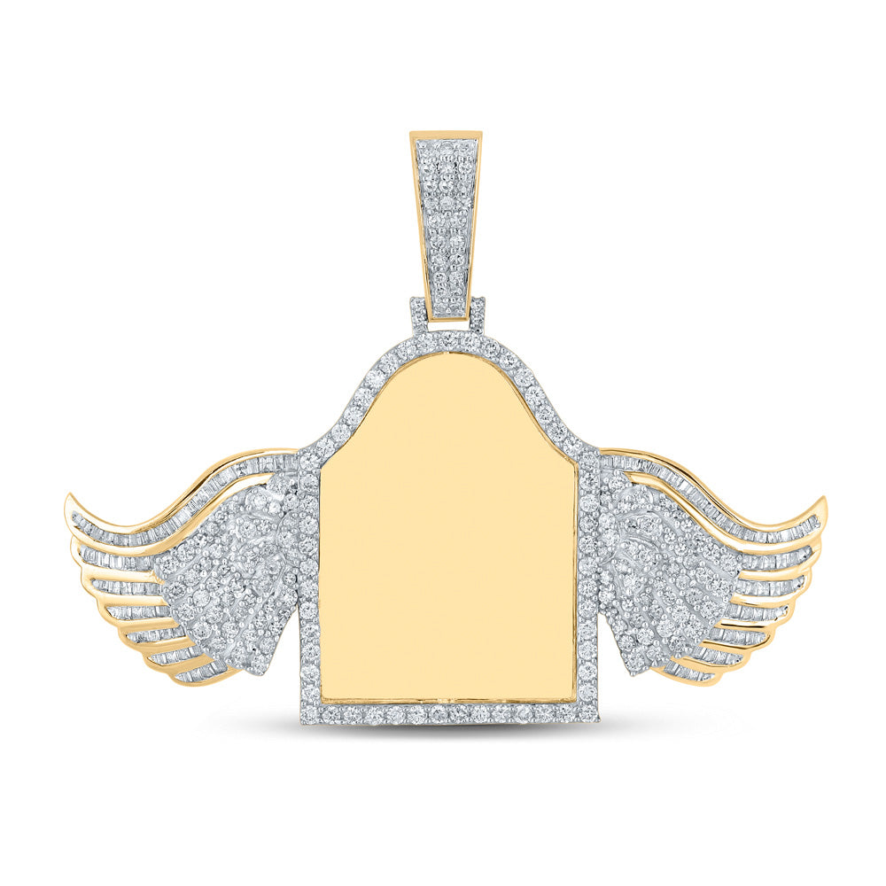 10kt Yellow Gold Mens Baguette Diamond Mirror Wing Tomb Charm Pendant 2 Cttw