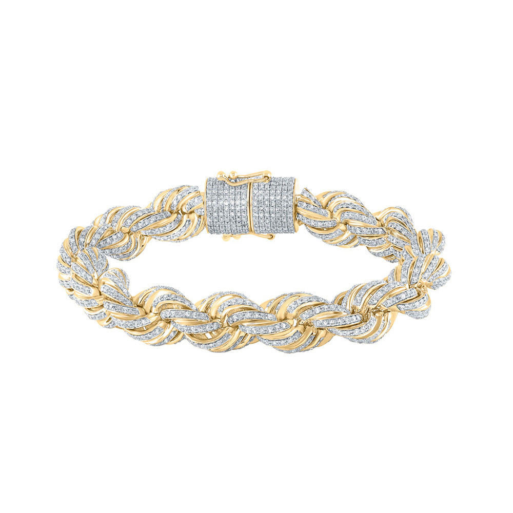 10kt Yellow Gold Mens Round Diamond Fashion Bracelet 9 Cttw