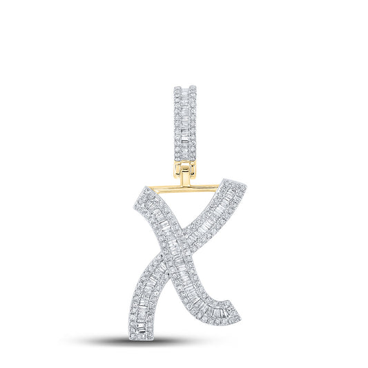 10kt Yellow Gold Mens Baguette Diamond Initial X Letter Charm Pendant 3/4 Cttw