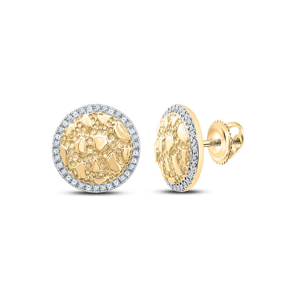 10kt Yellow Gold Mens Round Diamond Nugget Circle Earrings 1/6 Cttw