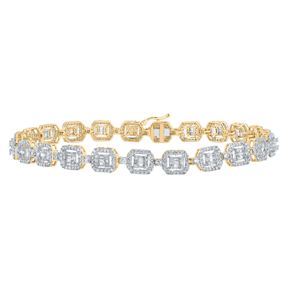 10kt Yellow Gold Mens Baguette Diamond Square Link Bracelet 4 Cttw