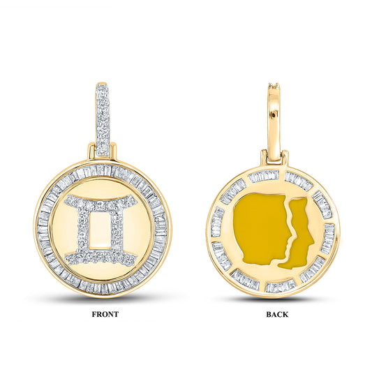 10kt Yellow Gold Mens Baguette Diamond Gemini Sign Charm Pendant 1/2 Cttw