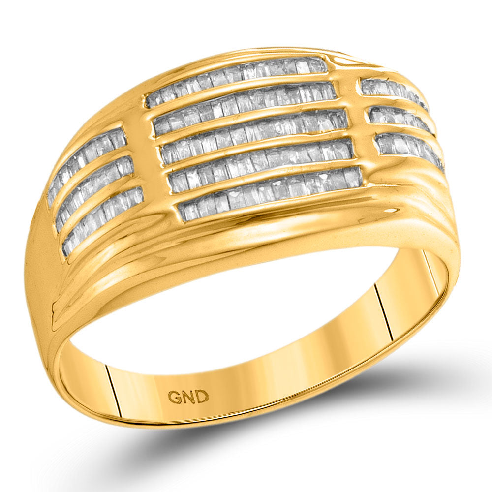 10kt Yellow Gold Mens Baguette Diamond Striped Fashion Ring 1/2 Cttw
