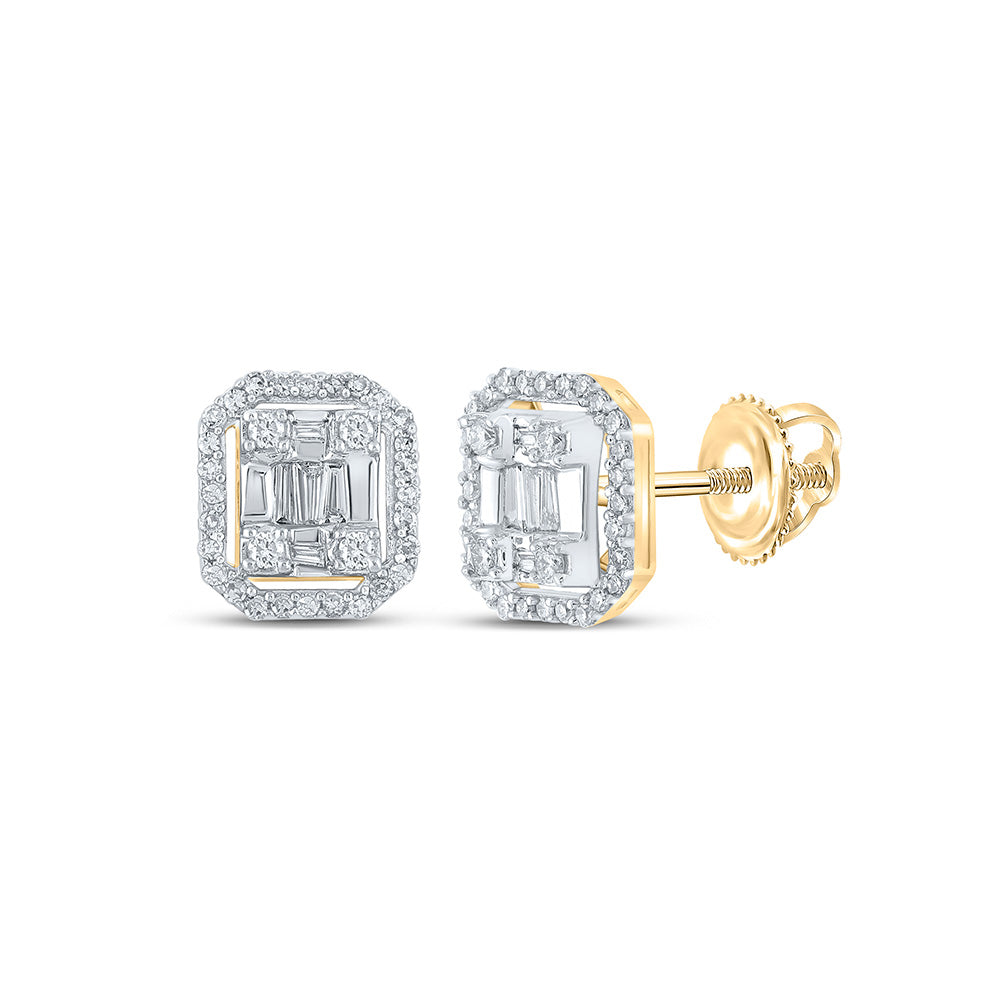 10kt Yellow Gold Mens Baguette Diamond Cluster Earrings 1/2 Cttw