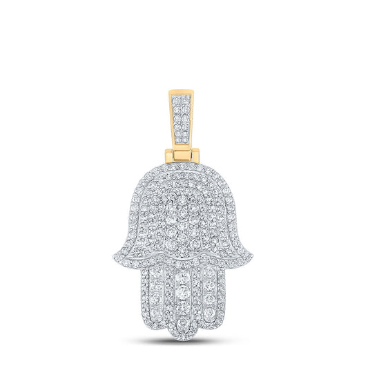 10kt Yellow Gold Mens Round Diamond Hamsa Charm Pendant 1 Cttw