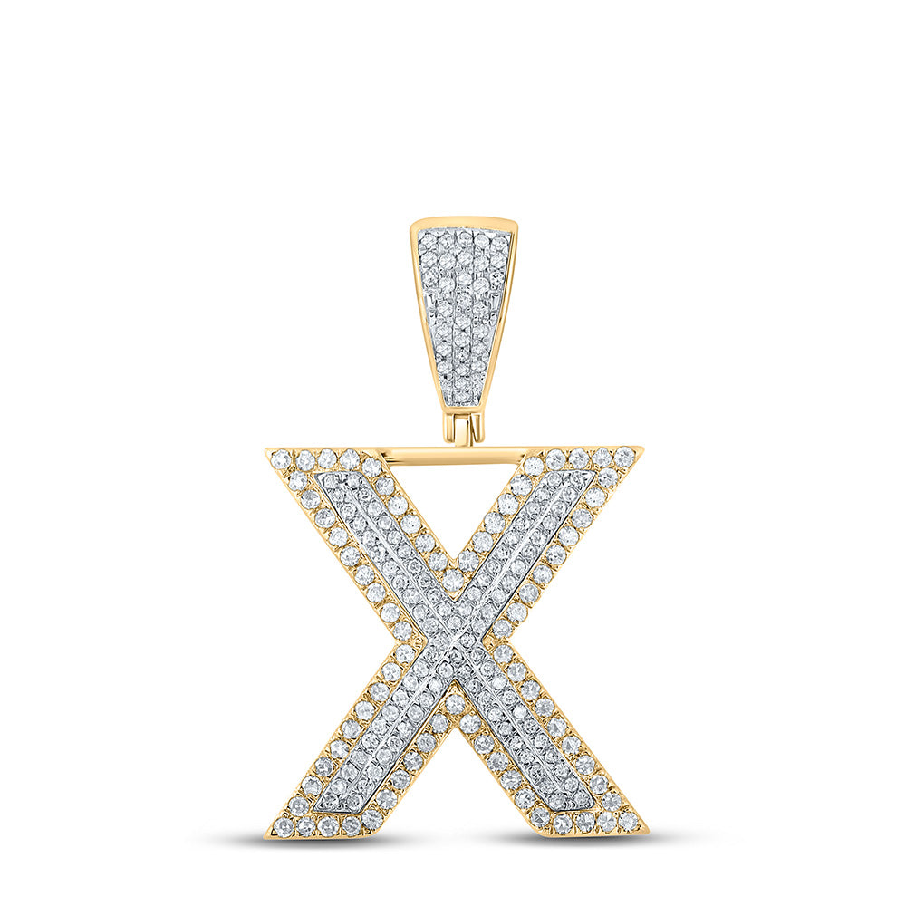 10kt Two-tone Gold Mens Round Diamond Initial X Letter Charm Pendant 3/4 Cttw