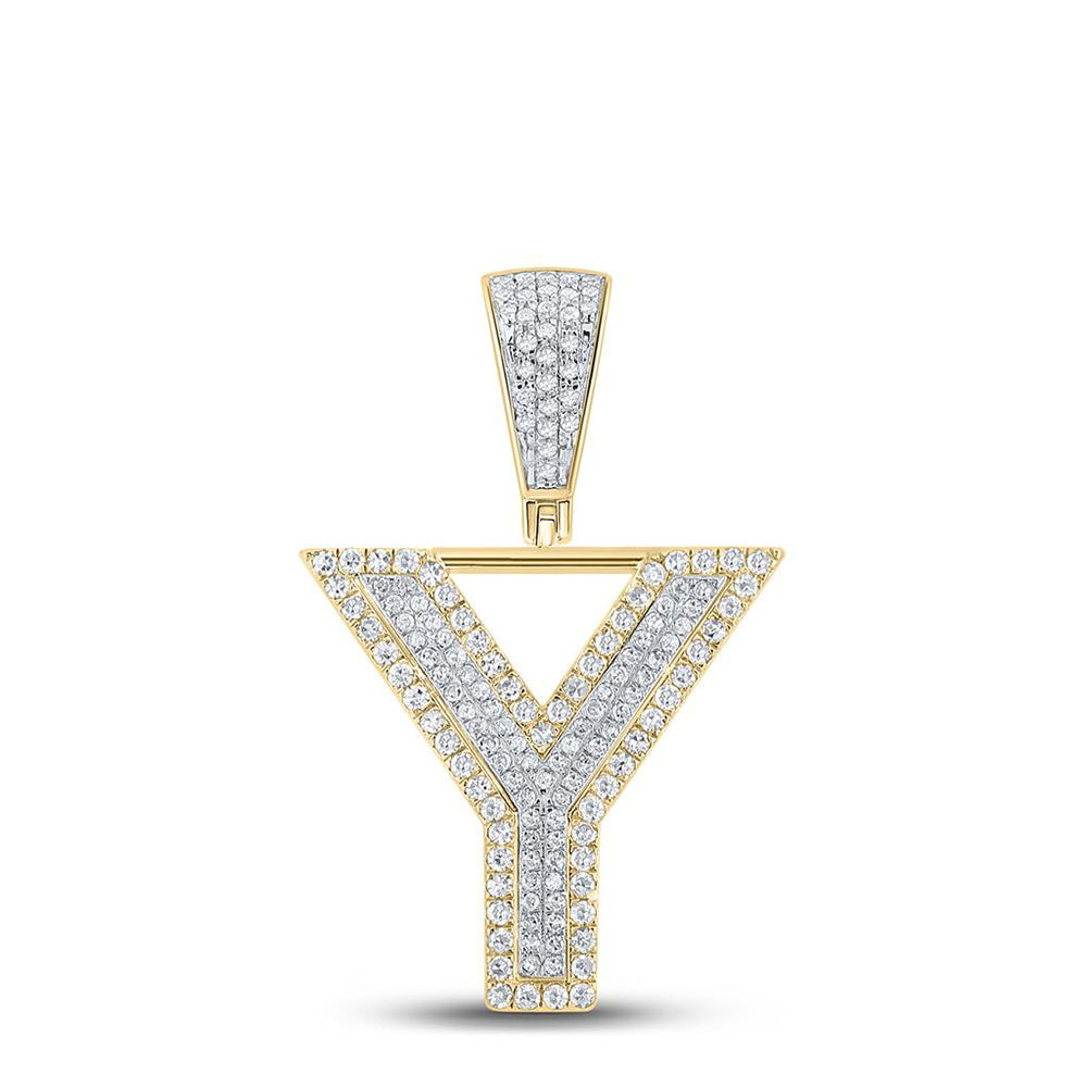 10kt Two-tone Gold Mens Round Diamond Y Letter Charm Pendant 5/8 Cttw