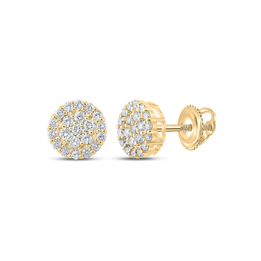 10kt Yellow Gold Mens Round Diamond Cluster Earrings 1/2 Cttw