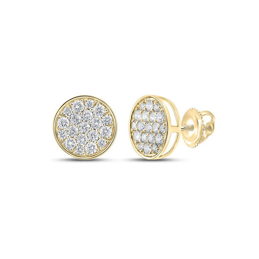 10kt Yellow Gold Mens Round Diamond Button Circle Earrings 3/4 Cttw