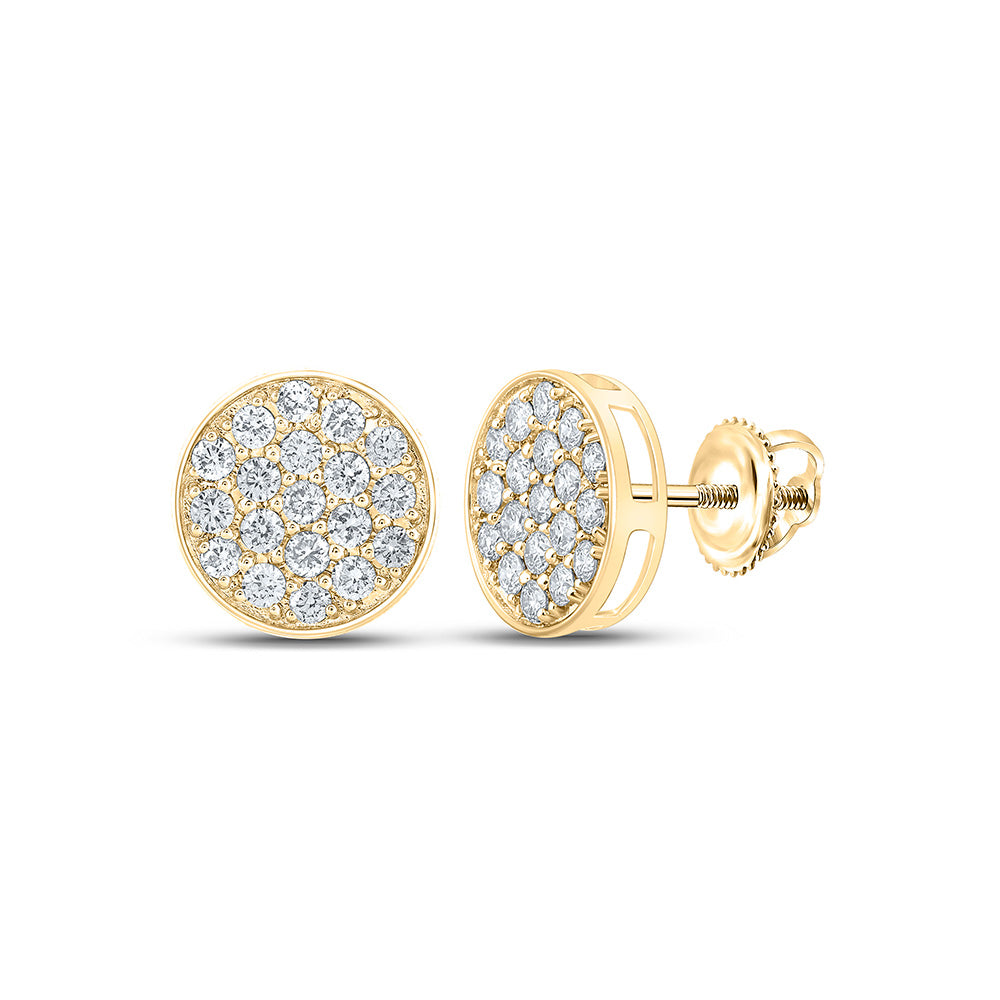 10kt Yellow Gold Mens Round Diamond Circle Earrings 7/8 Cttw