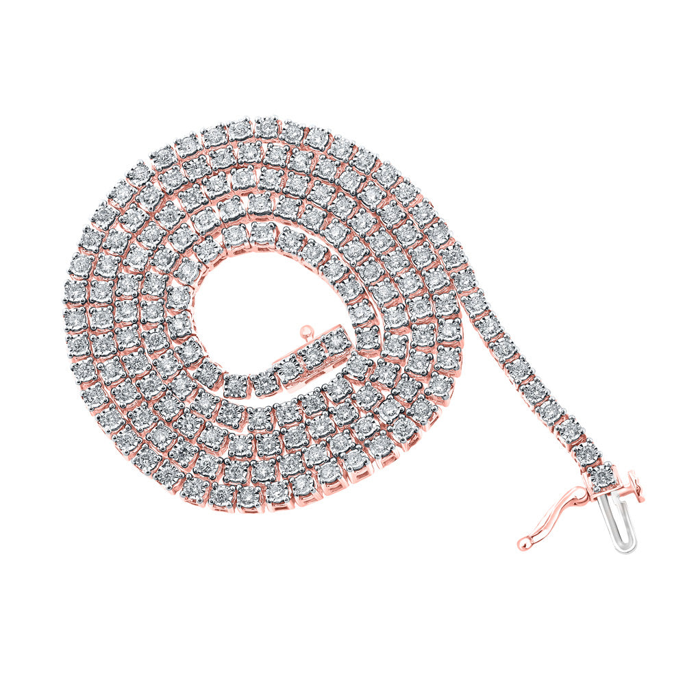 10kt Rose Gold Mens Round Diamond 20-inch Link Chain Necklace 3 Cttw
