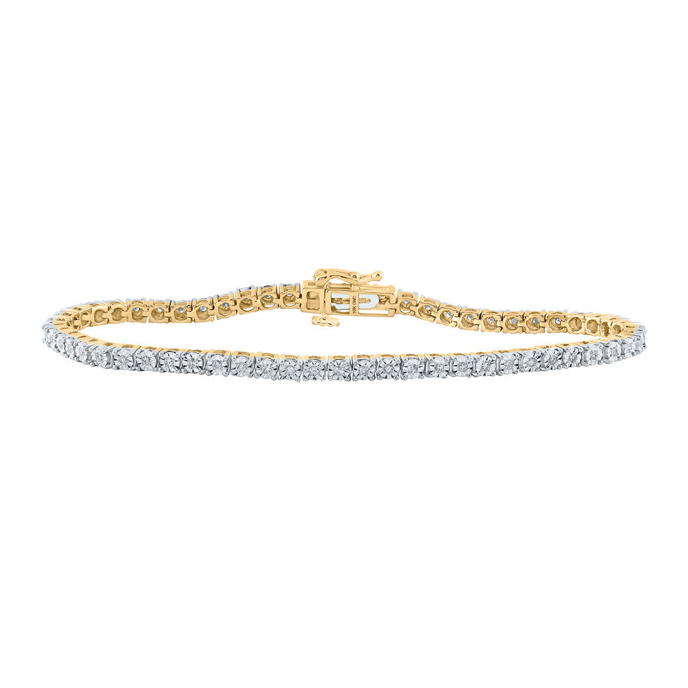 10kt Yellow Gold Mens Round Diamond Single Row Fashion Bracelet 3/8 Cttw