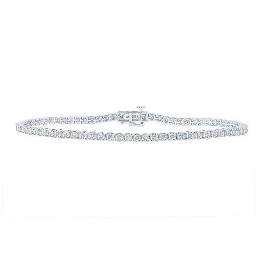 10kt White Gold Mens Round Diamond 9-inch Single Row Link Bracelet 1/2 Cttw