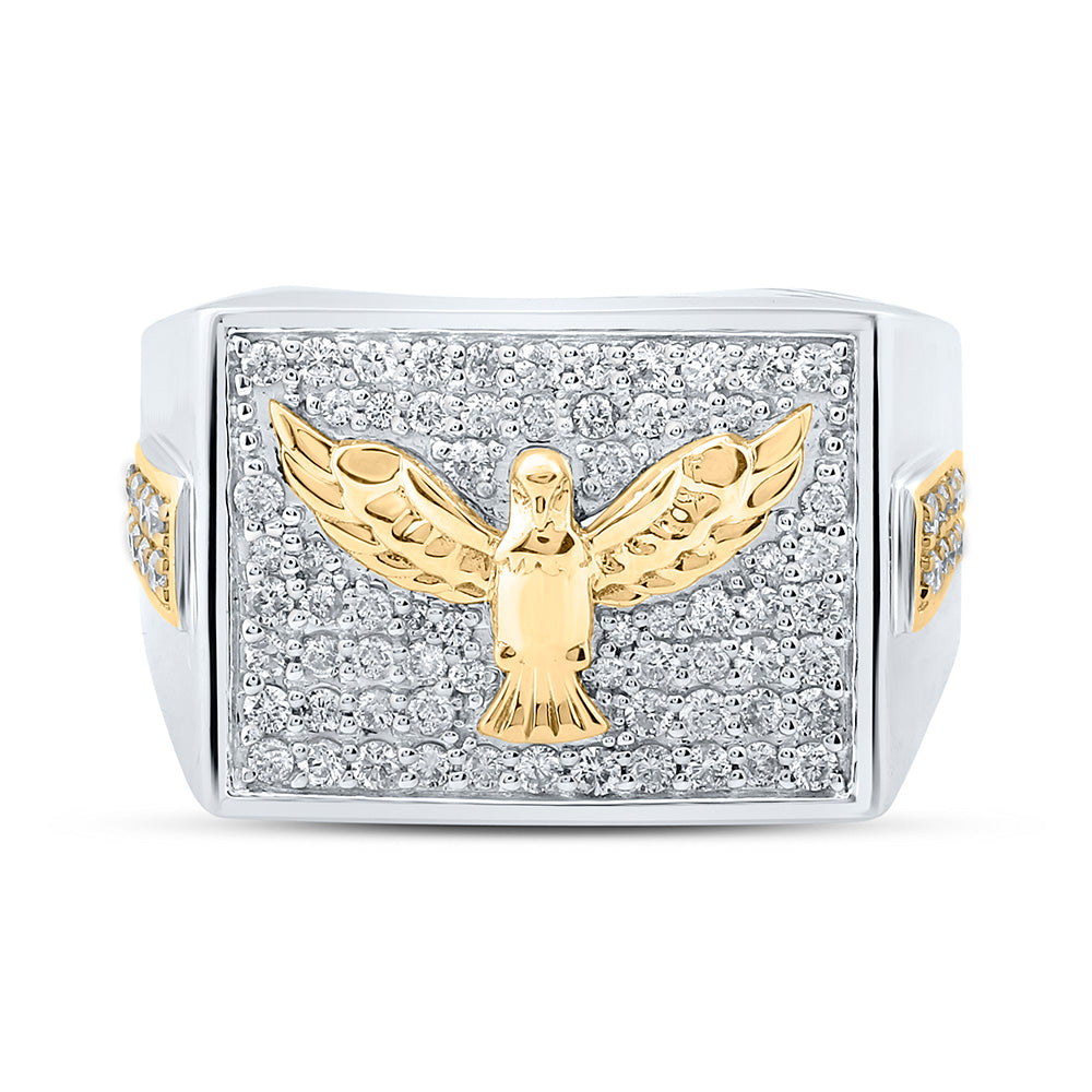 10kt Two-tone Gold Mens Round Diamond Eagle Fashion Ring 3/4 Cttw