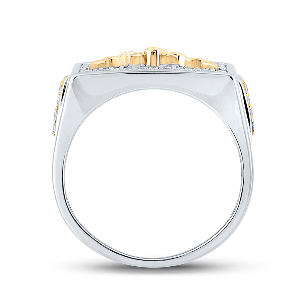 10kt Two-tone Gold Mens Round Diamond Eagle Fashion Ring 3/4 Cttw