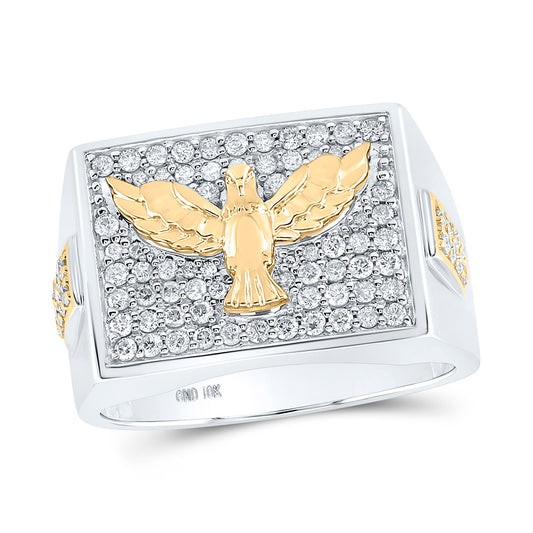 10kt Two-tone Gold Mens Round Diamond Eagle Fashion Ring 3/4 Cttw