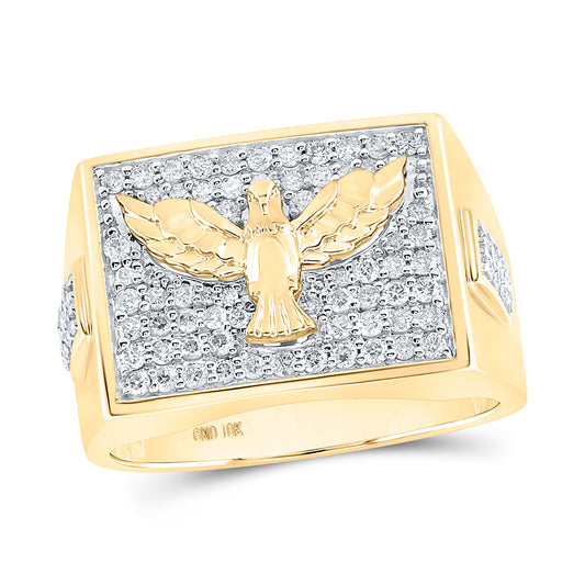 10kt Yellow Gold Mens Round Diamond Eagle Fashion Ring 3/4 Cttw